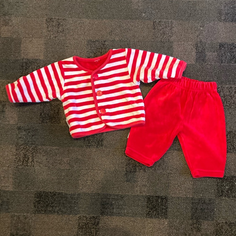 VNTG 2-Pc Baby N Nordstrom Red & White Velour Reversible Jacket & Pant Set 6 mo